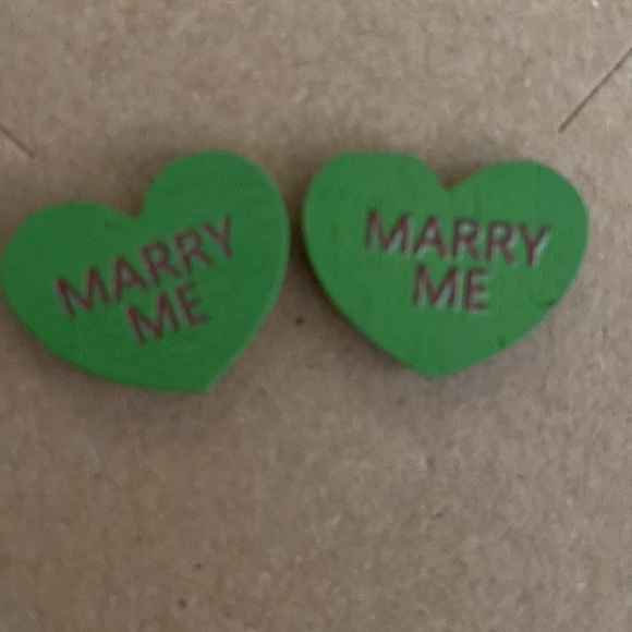 Valentine's Day Orange Confetti Wood Conversation Heart Earrings 1 Set Hand Made - Picture 8 of 8